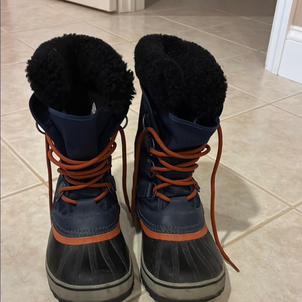 Sorel Navy, Waterproof Winter Boots with Orange Laces